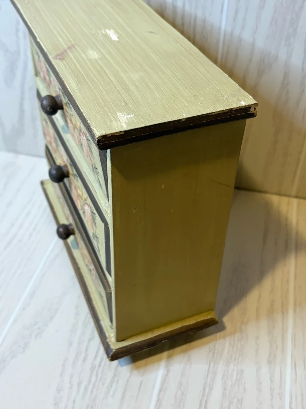 Vintage wooden jewelry box mini dresser floral cottage core